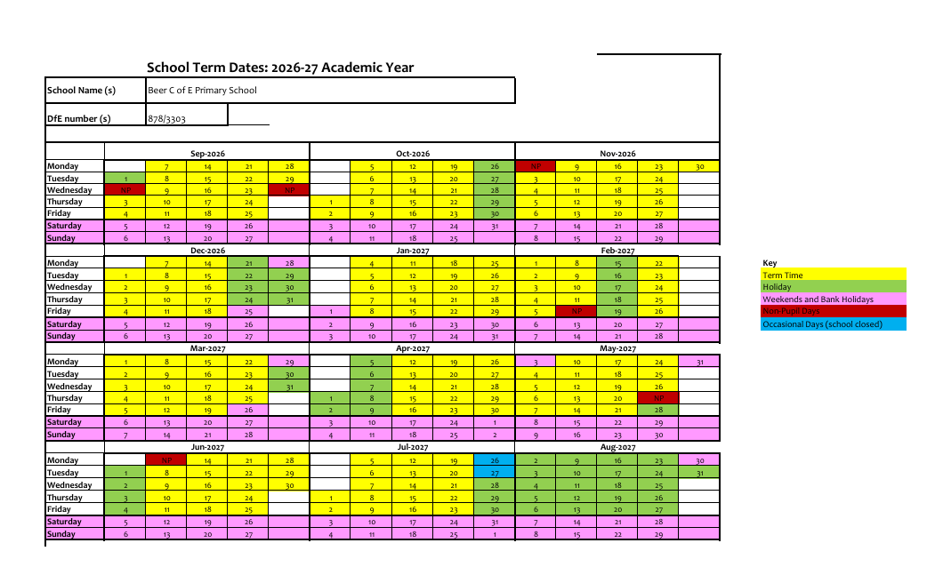 Term dates screen 2627